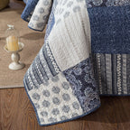 DaDa Bedding Denim Blue Patchwork Cotton Quilt Set-2