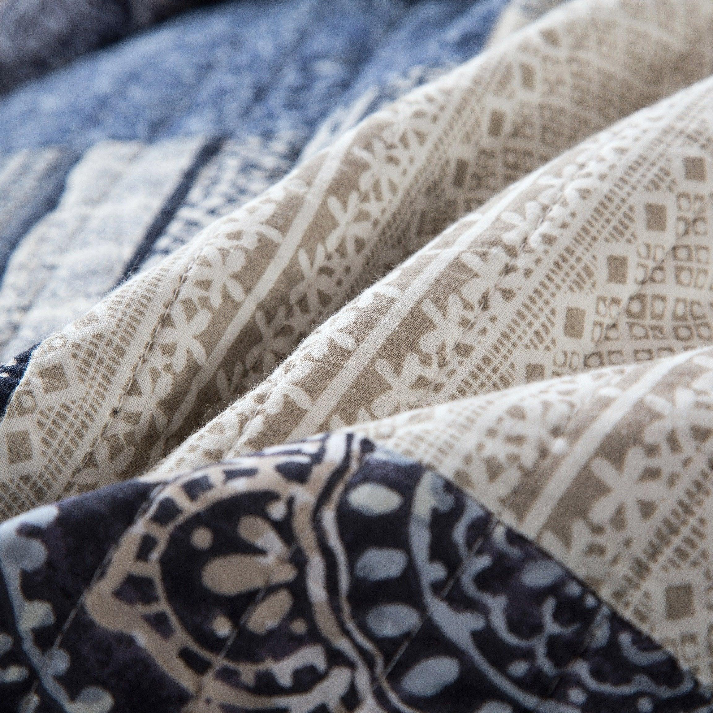 DaDa Bedding Denim Blue Patchwork Cotton Quilt Set-3