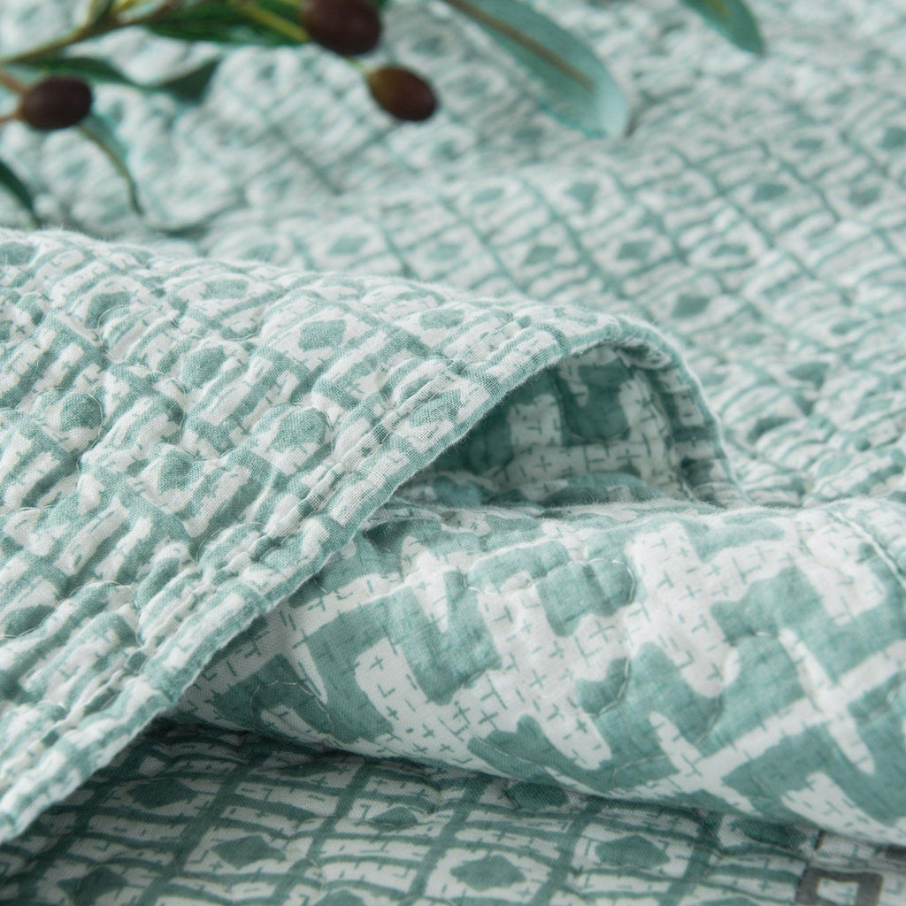 DaDa Bedding Contemporary Mint Green Grey Geometric Cotton Quilted Bedspread Set (JHW-804)-1