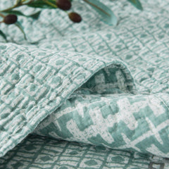 DaDa Bedding Contemporary Mint Green Grey Geometric Cotton Quilted Bedspread Set (JHW-804)-1