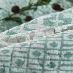 DaDa Bedding Contemporary Mint Green Grey Geometric Cotton Quilted Bedspread Set (JHW-804)-2