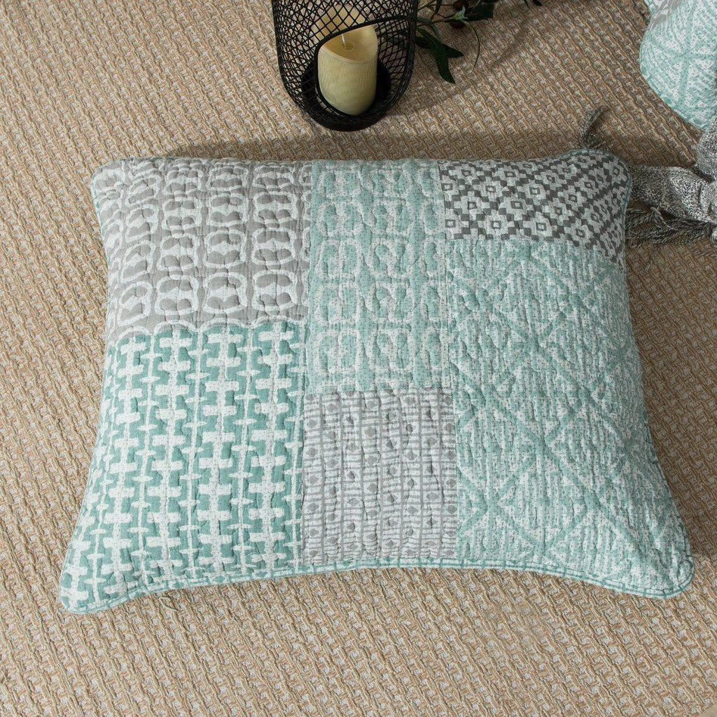 DaDa Bedding Contemporary Mint Green Grey Geometric Cotton Quilted Bedspread Set (JHW-804)-4