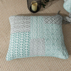 DaDa Bedding Contemporary Mint Green Grey Geometric Cotton Quilted Bedspread Set (JHW-804)-4