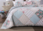 DaDa Bedding Hint of Mint Pastel Cotton Patchwork Quilt Set-2