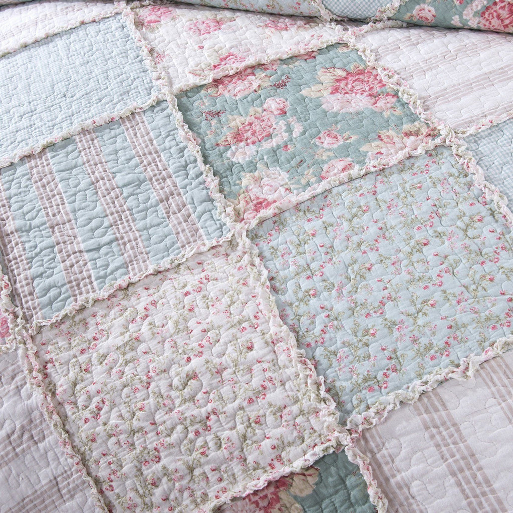 DaDa Bedding Hint of Mint Pastel Cotton Patchwork Quilt Set-4