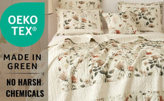 DaDalogy Enchanted Meadow Bed in a bag Set - Victoria Garden Delicate Floral Symphony in Beige, Rose, and Soft Green, Luxuriously Soft Quilted Set-2