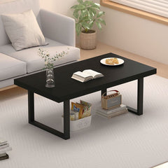 Matte Black Oak Industrial Rectangular Coffee Table-2