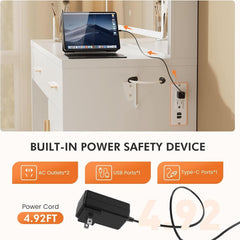 Vanity Desk With 35 Inch LED Backlit Reflection Mirror-3