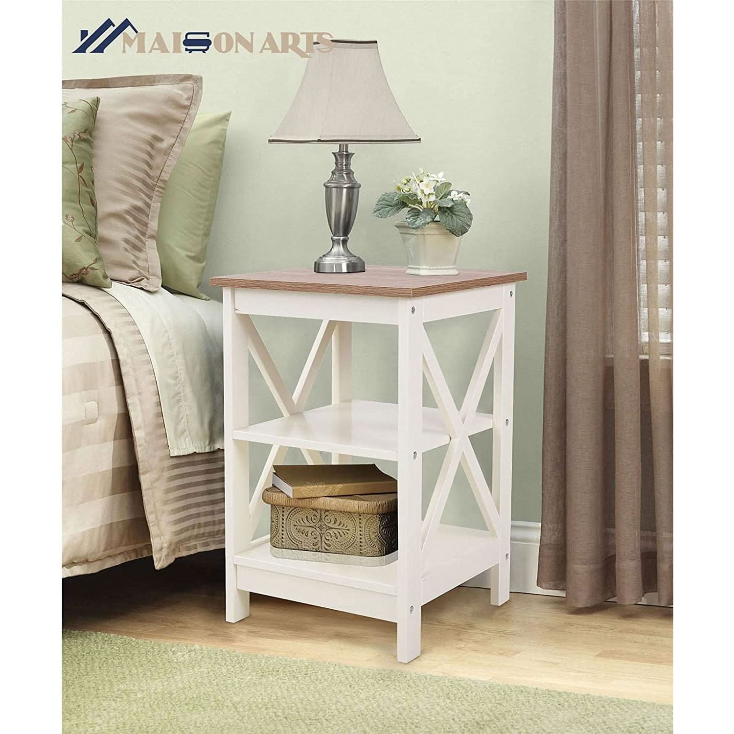 (Set of 2) 16" Compact Ivory Farmhouse End Tables-3