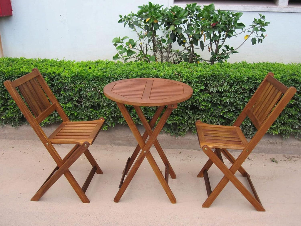 Acacia Round Folding Bistro Table And Chair Set Outdoor-2