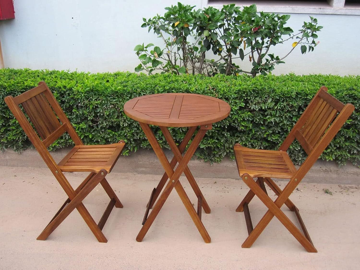 Acacia Round Folding Bistro Table And Chair Set Outdoor-2