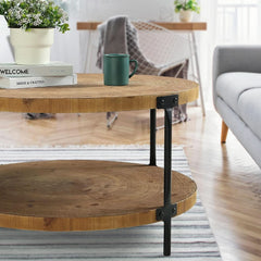 Round Boho Solid Hardwood Coffee Table 29 Inch Natural-3