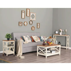 (Set of 2) 16" Compact Ivory Farmhouse End Tables-3