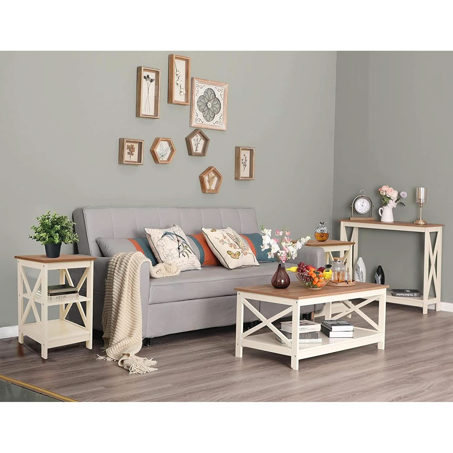 (Set of 2) 16" Compact Ivory Farmhouse End Tables-4