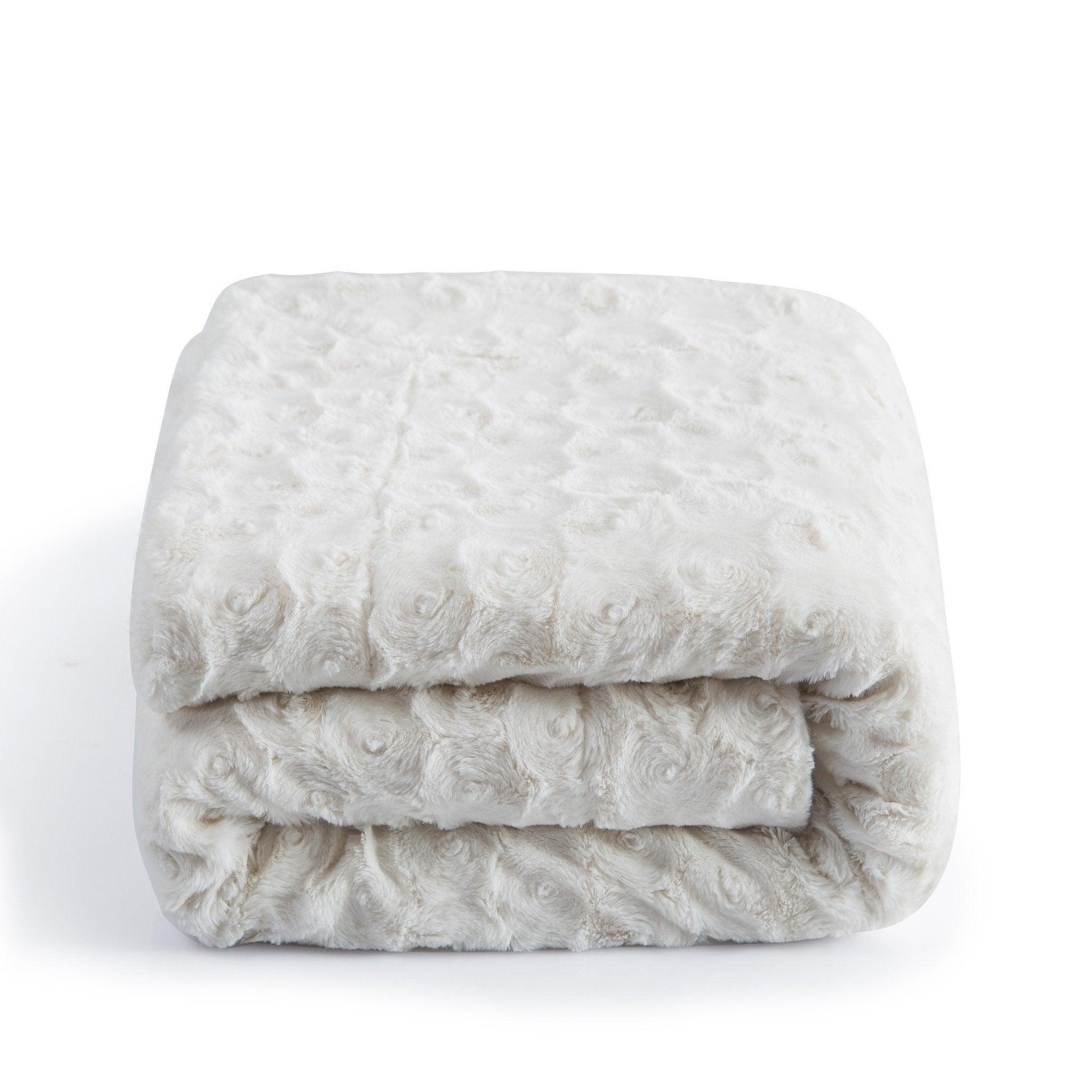 DaDa Bedding Luxury White Roses Fluffy Soft Sherpa Backside Faux Fur Throw Blanket (K11)-4