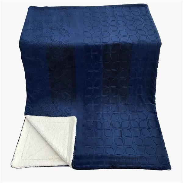 Tache Solid Embossed Cozy Night Blue Sherpa Throw Blanket-2