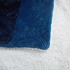 Tache Solid Embossed Cozy Night Blue Sherpa Throw Blanket-3
