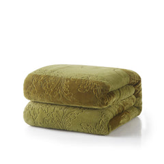 Tache Solid Embossed Green Olive Sherpa Throw Blanket-1