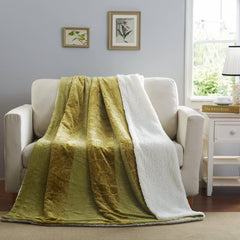 Tache Solid Embossed Green Olive Sherpa Throw Blanket-0