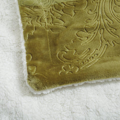 Tache Solid Embossed Green Olive Sherpa Throw Blanket-3