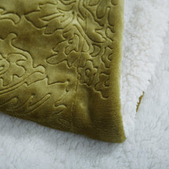 Tache Solid Embossed Green Olive Sherpa Throw Blanket-4