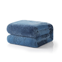 Tache Solid Embossed Rainy Day Grey Sherpa Throw Blanket-1