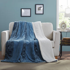 Tache Solid Embossed Rainy Day Grey Sherpa Throw Blanket-0