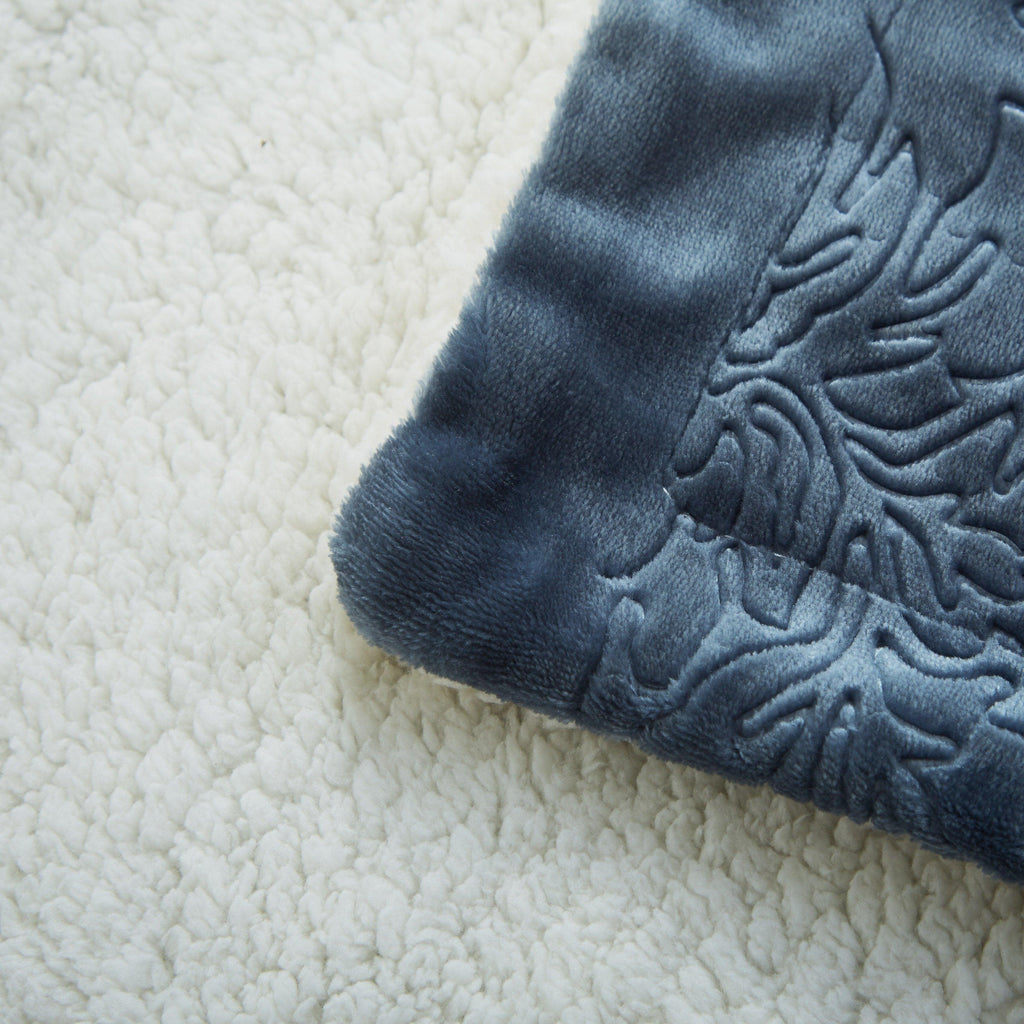 Tache Solid Embossed Rainy Day Grey Sherpa Throw Blanket-3