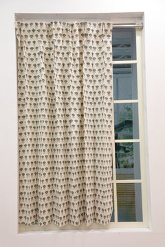 Handmade Block Print Gray Floral Curtains - Kohinoor