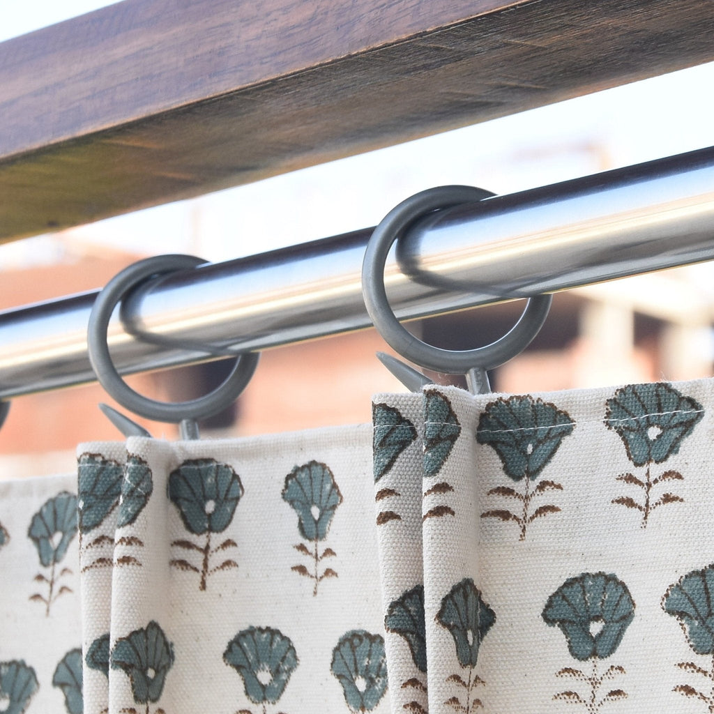 Handmade Block Print Gray Floral Curtains - Kohinoor