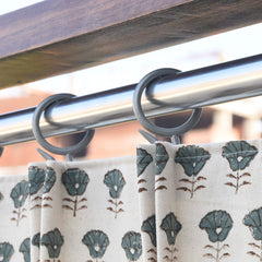 Handmade Block Print Gray Floral Curtains - Kohinoor