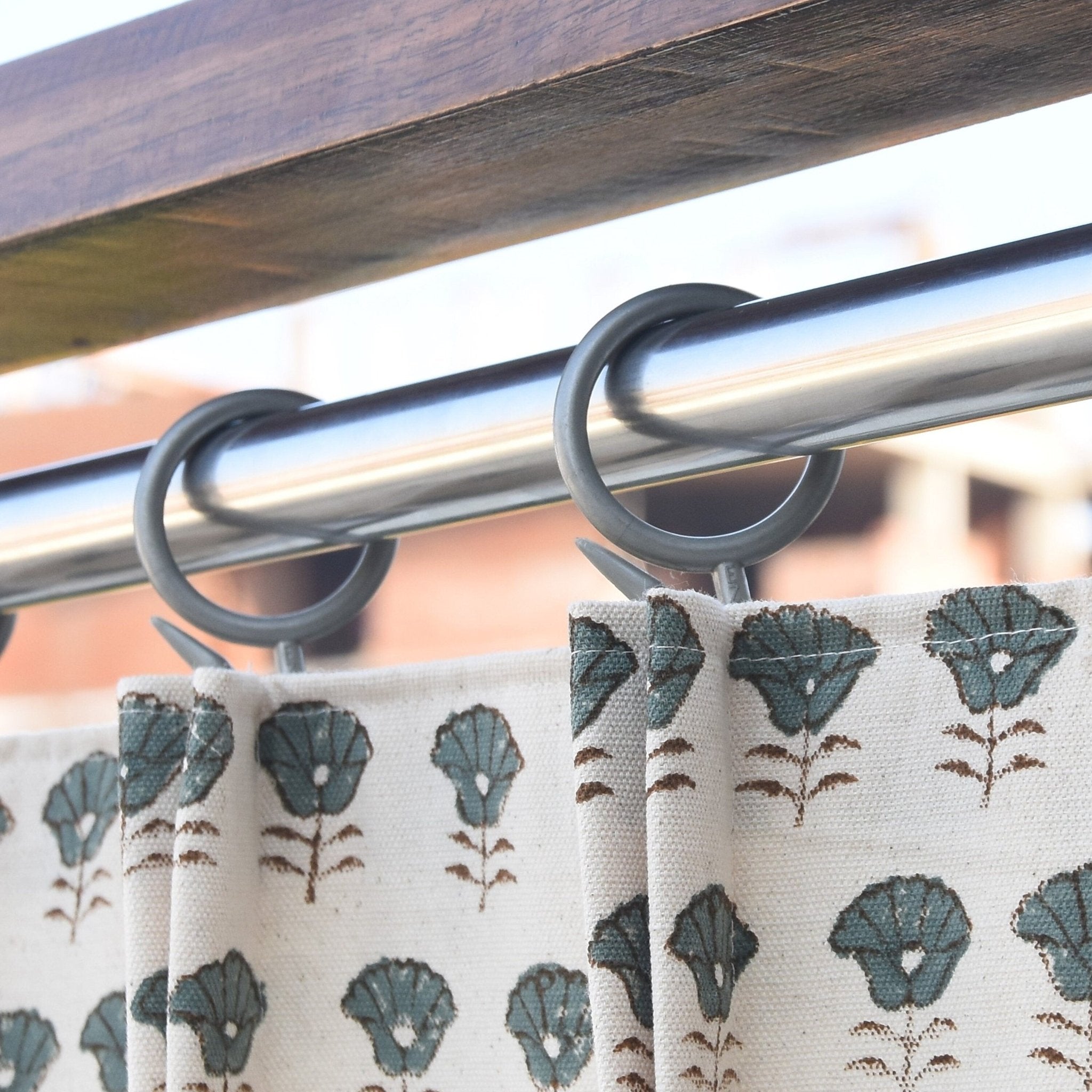 Handmade Block Print Gray Floral Curtains - Kohinoor