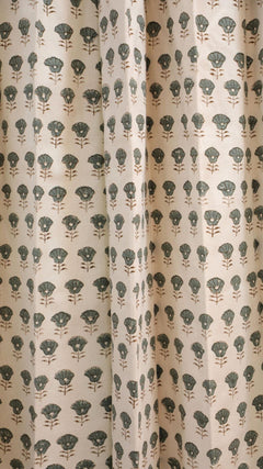 Handmade Block Print Gray Floral Curtains - Kohinoor