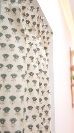 Handmade Block Print Gray Floral Curtains - Kohinoor
