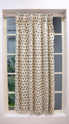 Handmade Block Print Gray Floral Curtains - Kohinoor