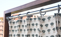 Handmade Block Print Gray Floral Curtains - Kohinoor