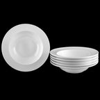 White Porcelain Deep Plate With Embossed Wide Rim 9" inch | For soup, pasta, salad