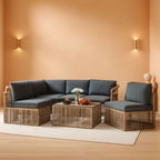 Brown Rattan Outdoor Conversation Set With Gray Cushions-0