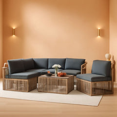 Brown Rattan Outdoor Conversation Set With Gray Cushions-0