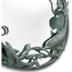 Dolphin Trio Wall Mirror Cast Iron Verdigris Finish 26 Inch-0
