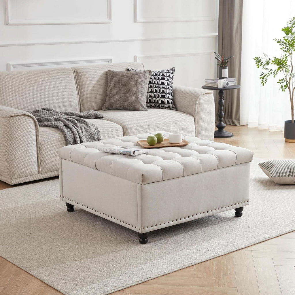 Beige Oversized Storage Ottoman Featuring Lift Top-2