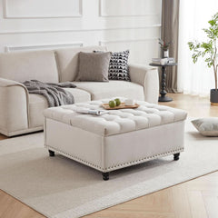 Beige Oversized Storage Ottoman Featuring Lift Top-2