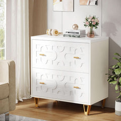 Two Drawer Lateral File Cabinet White And Gold For Legal Letter A4 Files Printer Stand Home Office-3