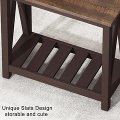 Espresso Narrow End Table With Shelf 23.6 Inch Rustic-2