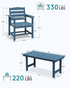7 Piece Patio Dining Set Outdoor HDPE Table Blue Chairs-1