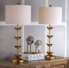 Antique Gold Leaf 32-Inch Table Lamps with White Drum Shade, Set of 2-3