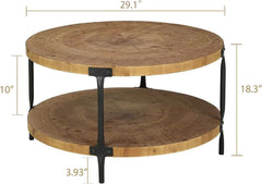 Round Boho Solid Hardwood Coffee Table 29 Inch Natural-2