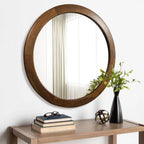 30 Inch Walnut Round Wall Mirror Rustic Style-3