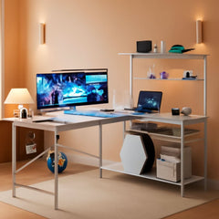 51 Inch L Shaped Gaming Desk With LED Lights And Outlets-0