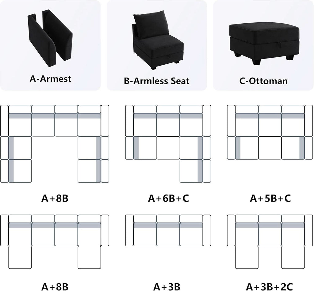Premium Velvet Black Multifunctional Storage Ottoman-3